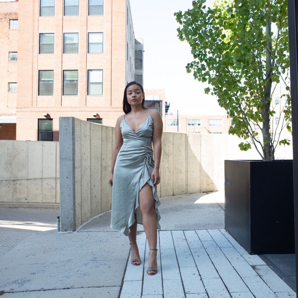 Sage Satin Midi Dress